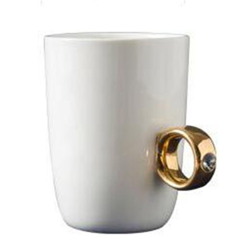 Bryllup elskere par tegneserie krystal diamant ring krus hvid keramik sød vand kaffe krus drinkware: Guld