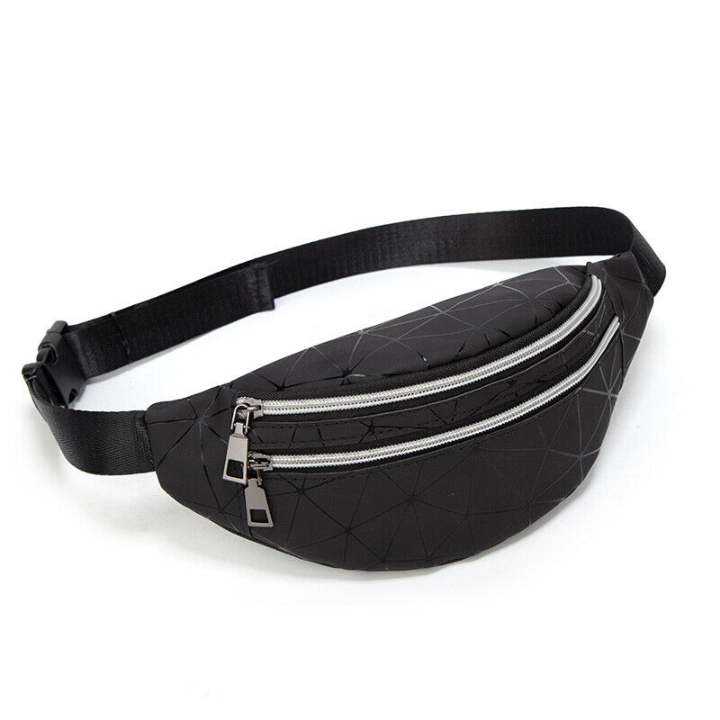 Women's Waist Bag PU Leather Waterproof Hip Hop Fanny Pack Outdoor Purse Belt Bag: Black