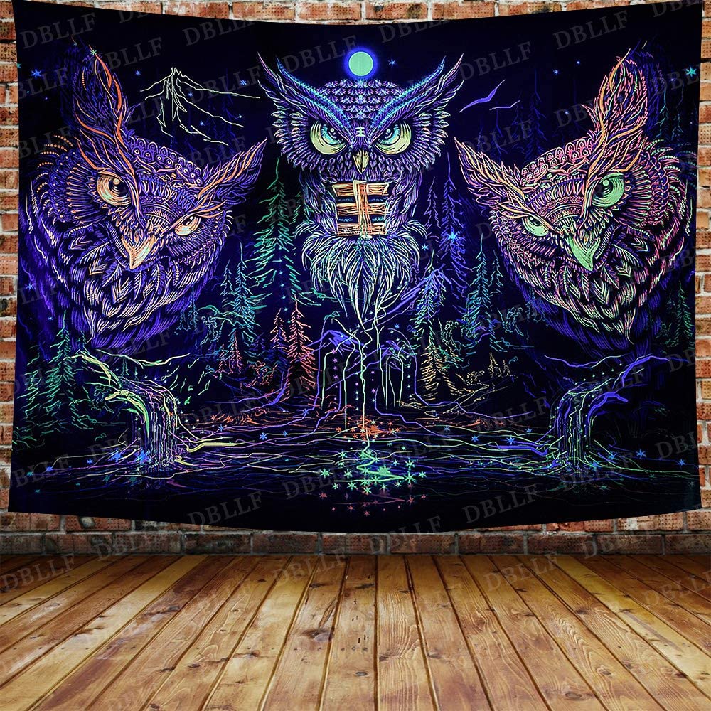 Atrapasueños de búhos psicodélicos, tapiz para colgar en la pared para sala de estar, dormitorio, bosque místico, bohemio, colorido: 150X130CM
