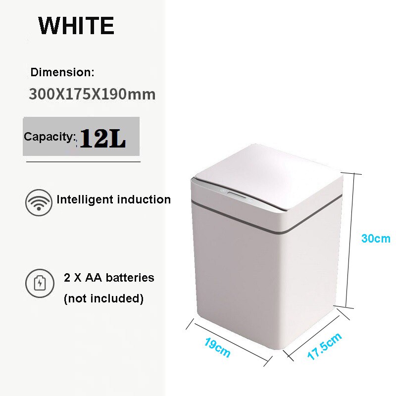 Trash Automatic Smart Sensor Trash Can Garbage Bin Touchless Intelligent Trash Rubbish For Kitchen Home Organizer: white1-12L