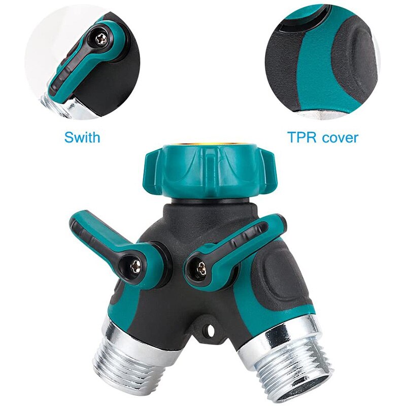 Faucet Adapter, Distributor, 2-Way y Garden Dual-Tap Connection with 6 Rubber Washers (2 Pack)