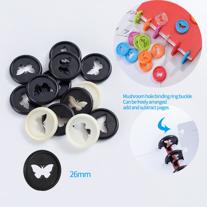 12PCS 26MM Butterfly Binder Ring Mushroom Hole Binder Ring Round Binding Plastic Disk Buckle DIY Binder Binding Supplies