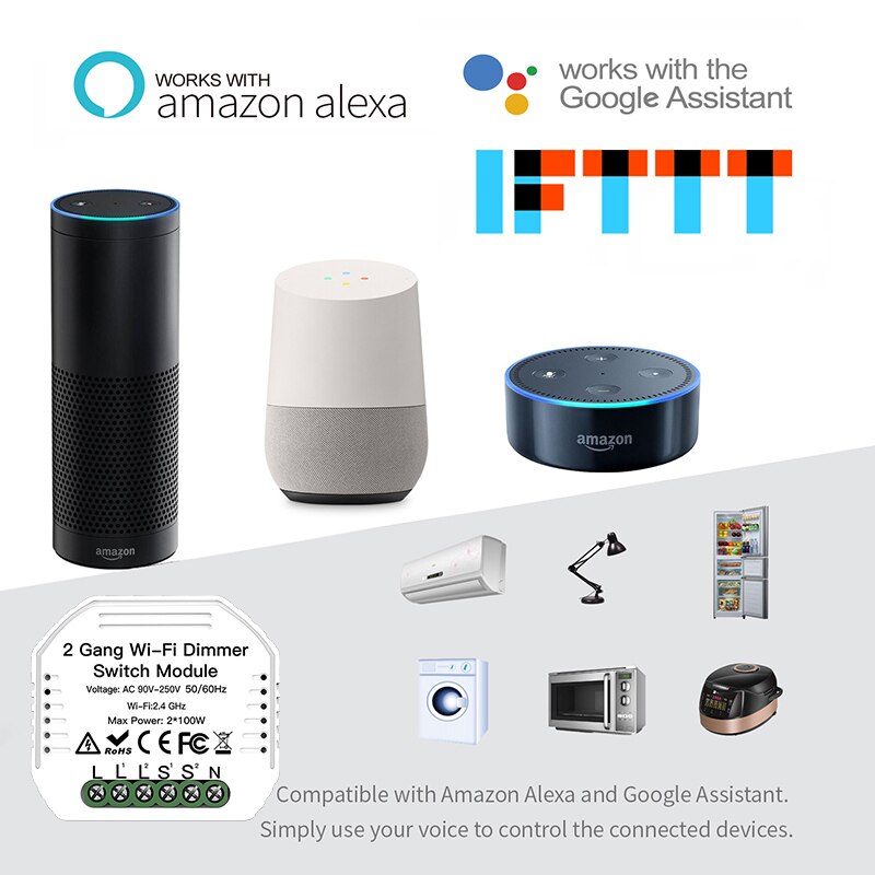 Módulo de atenuación LED inteligente de 2 entradas, WiFi, Control remoto, Tuya Smart Life, funciona con Alexa, Google Home