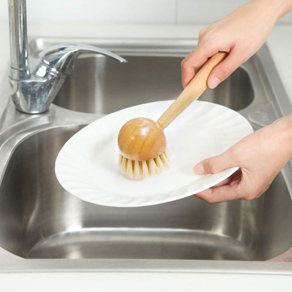 Natuurlijke houten afwasborstel, natuurlijke afwasborstelset voor groenteflessen, keuken, afwas, servies, wassen en schoonmaken