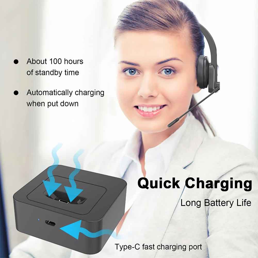 Mpow Bluetooth 5.0 Headphones with Charging Base &amp; Microphone Noise Cancelling Business Headset for Cell Phones PC Tablet Office