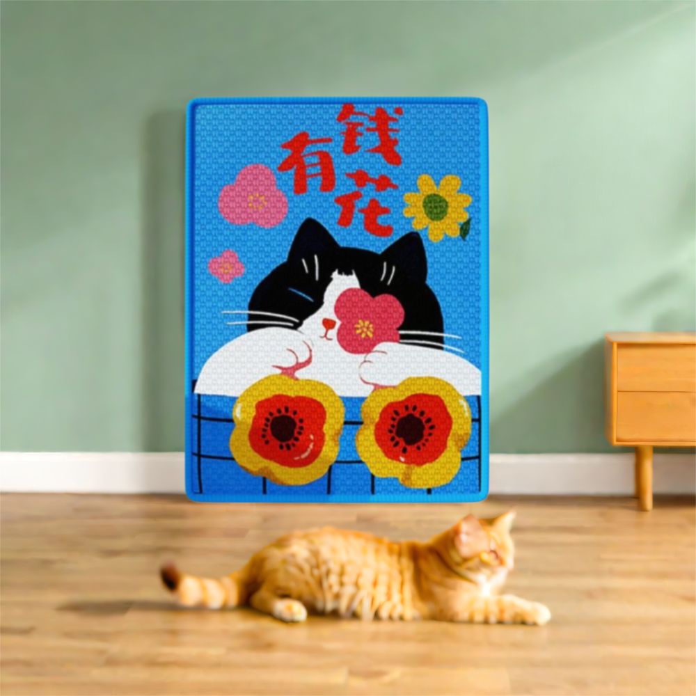 Zelfklevende krabpaal voor katten, slijtvast, anti-krabplank van sisal met cartoonpatroon, geschikt voor wandmontage.