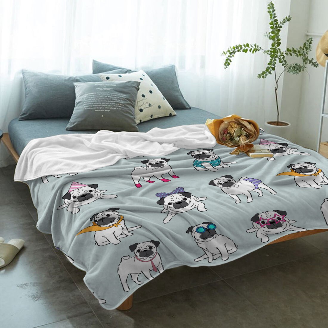 Leuke Pugs Honden Gooi Deken Slaapbank Gooi Deken Kid Adult Warme Deken voor Bedden Coral Fleece Stof