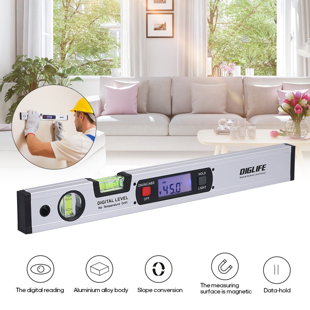 Digital Leveling Instrument 0-90°Angle Finder Level Meter Absolute Electronic Level Position with Vertical & Horizontal Bubble