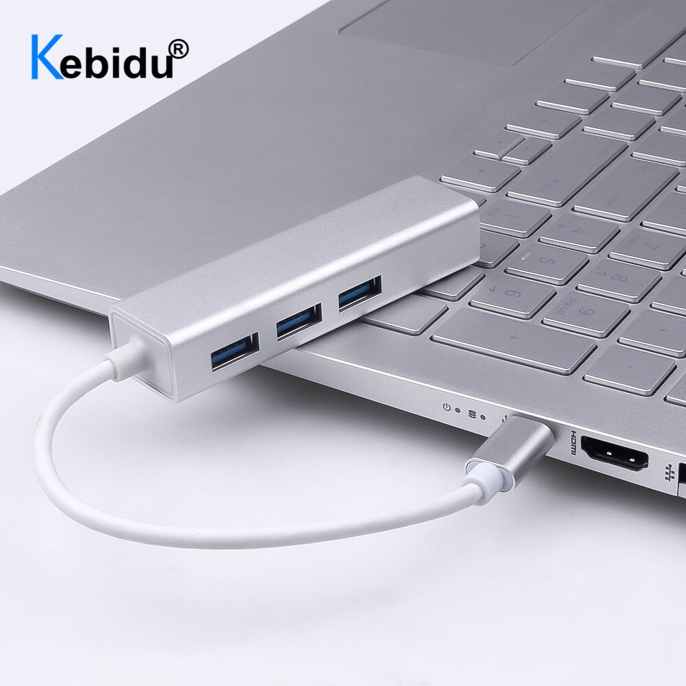 Kebidu Usb 3.0 Hub Type C Naar Ethernet Netwerk Adapter 1000 Mbps RJ45 Usb-C Met 3 Usb 3.0 poorten Usb Splitter Voor Macbook Pro