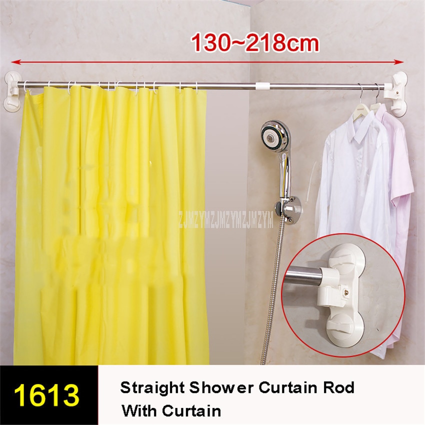 130cm to 218cm Shower Curtain Rod Adjustable Stainless Steel Spring Tension Rod Rail for Clothes Towels With Curtain