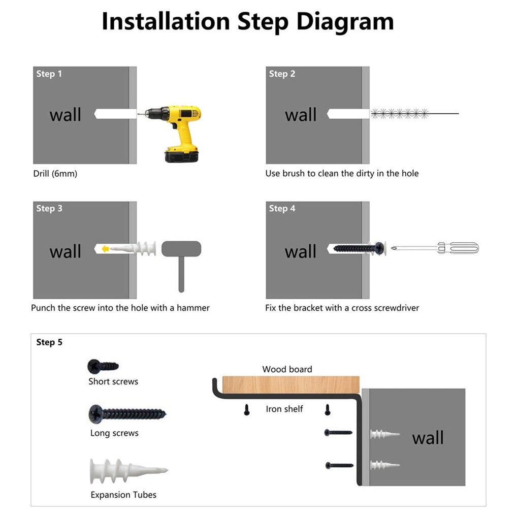 2Pcs/Lot Metal Wall Shelf Brackets With Screws Expansion Tubes Retro Clapboard Support Stand For Bathroom Kitchen Storage Holder