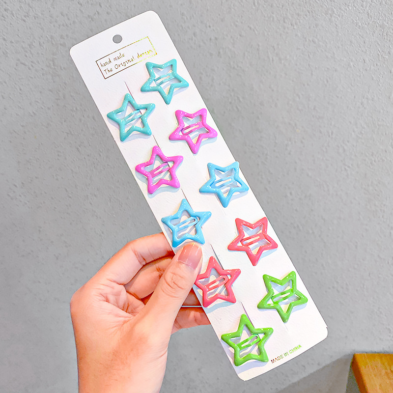 10 Uds. Nueva para chicas, horquillas bonitas con forma de gota de agua y estrella colorida, adorno para el cabello para niños, pasadores con Clip, accesorios para el cabello