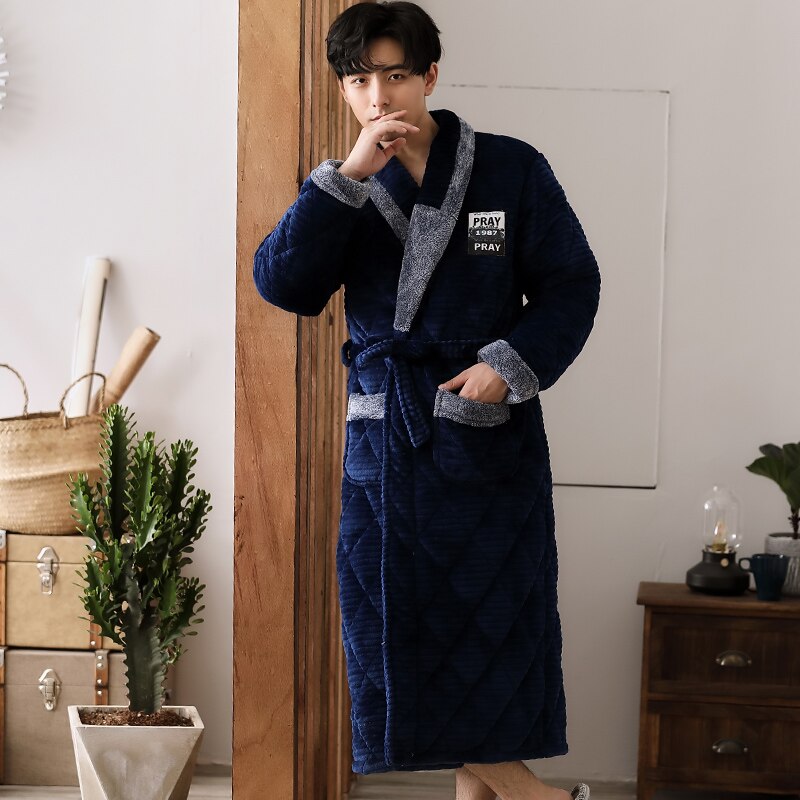 Winter dikke warme heren flanellen kamerjas met lange mouwen, casual, comfortabel en zacht, plus maat l -3xl herenbadjas