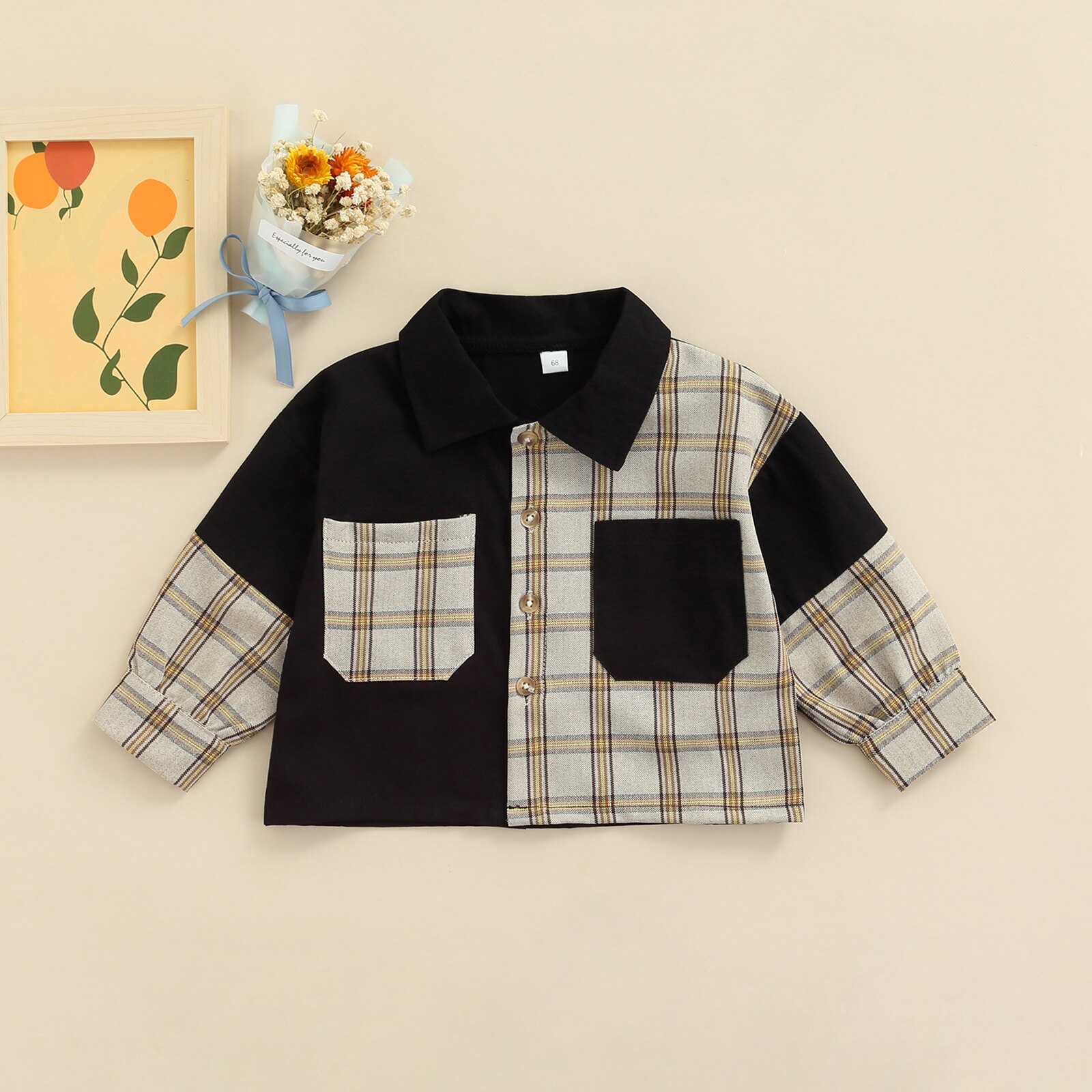 Camisa con botones para niños y niñas, Blusa de manga larga a cuadros de retazos, Top de 0 a 24 meses, para primavera y otoño