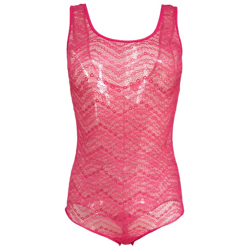 Solid Color Lace Thin Perspective Sexy Tank Bodysuit for Women Female Lingerie Underwear for Lover S-XL SLA020: Rose / XL