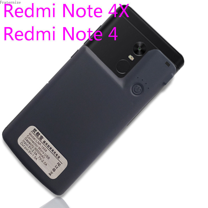 For Xiaomi Redmi Note 4 4XExternal battery charger case Portable power bank For Xiaomi Redmi Note 5 5A charging Cover Global: Redmi Note4-Black