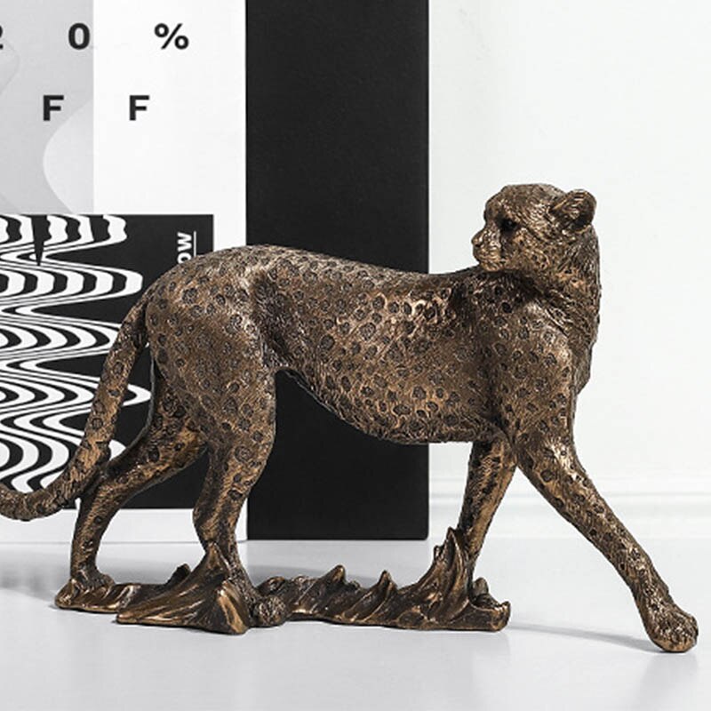 Harpiks gylden leopard gepard simulation dyr dekorative ornamenter moderne boligindretning boligtilbehør skulptur