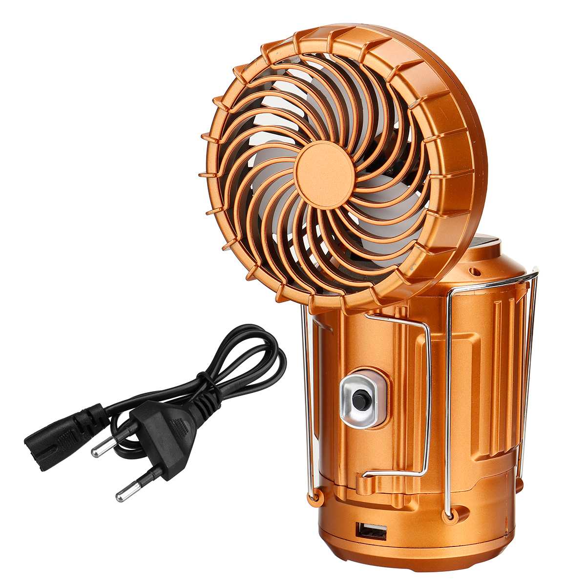 2 in 1 draagbare led-kampeerlantaarn, zaklamp, plafondventilator voor buiten, wandelen, vissen, stroomuitval en noodgevallen in de tent: Goud
