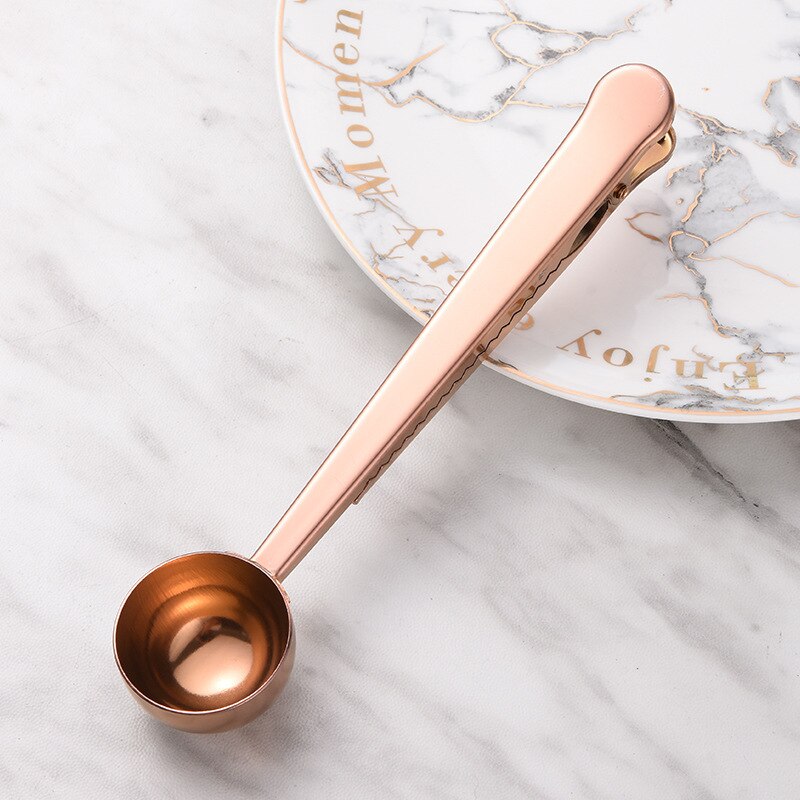 Goud Zilver Multifunctionele Keuken Benodigdheden Koffie Scoop Met Clip Roestvrij Staal Thee Maatbeker Scoop Lepels Handig: rose gold