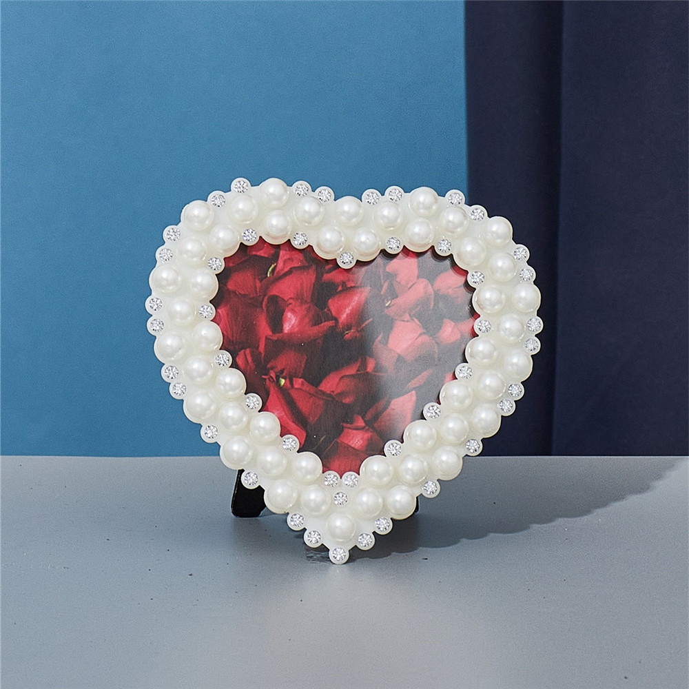 Marco de fotos de diamantes de perlas europeas, marco de fotos de boda rectangular redondo, marco de fotos de plástico impermeable, adorno de decoración del hogar: YELLOW