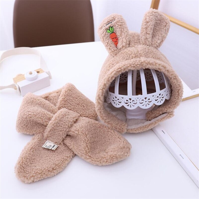 Kindermuts met konijnenoren, kindermutsen, muts en sjaal, meisjesset met katoenen oorbeschermers, kartonnen muts, winterwarm, 1-5t roze: Kaki muts sjaal