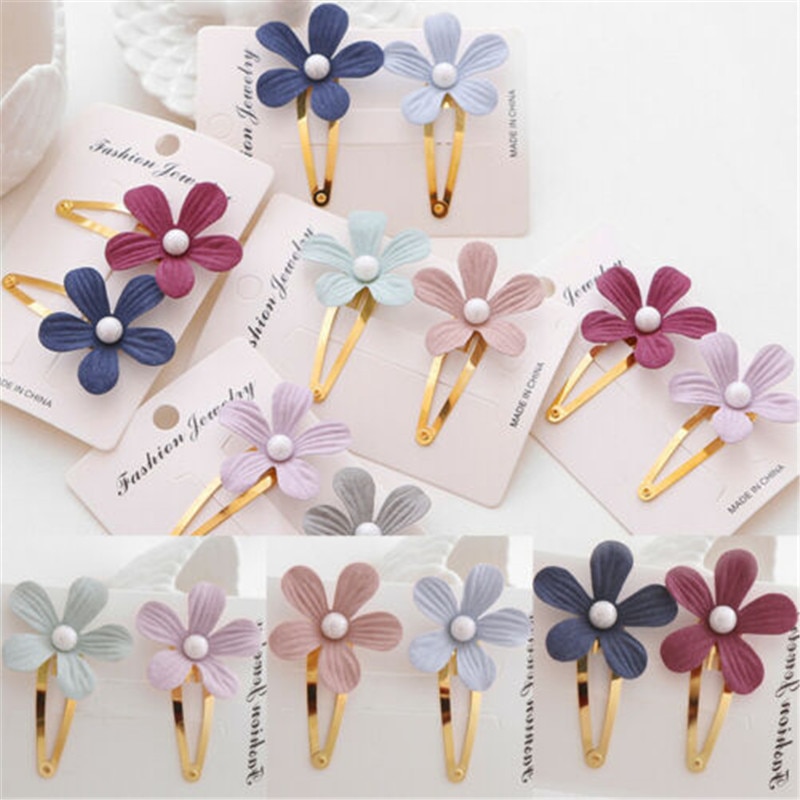2 pçs criança meninas do bebê crianças pérola flor bohemia grampos de cabelo acessórios grampos de cabelo dos desenhos animados barrette presente foto