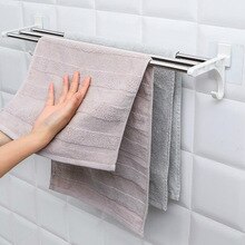Bathroom Towel Racks Double Towel Rack Wall Mounted Space Aluminum Towel Shelf With Hooks Bath Rails Bars 40/50/60cm