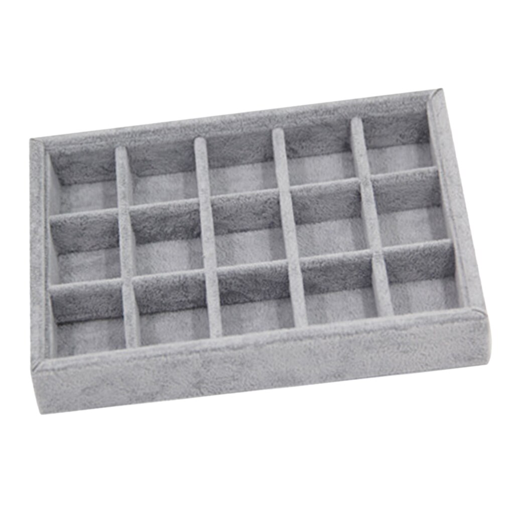 Stackable Velvet Jewelry Tray for Earring Necklace Bracelet Ring Organizer Display Storage Box Jewelry Packaging: 15 Grid