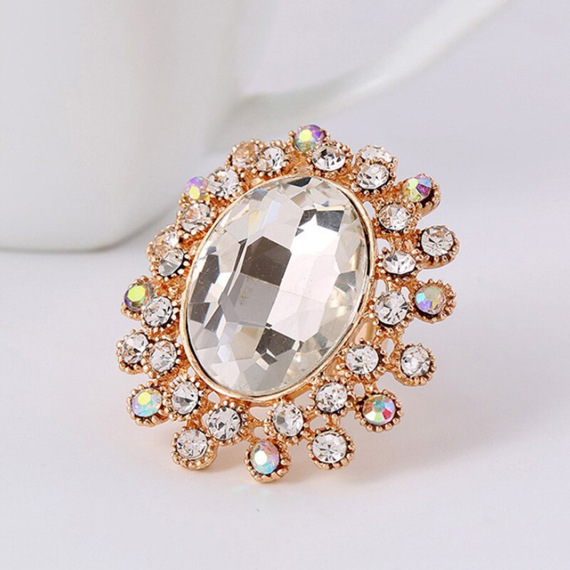 Retro Charm Oval Grote Kristallen Ring Overdreven Chunky Rhinestone Verstelbare Grote Trouwringen Luxe Glas Statement Sieraden