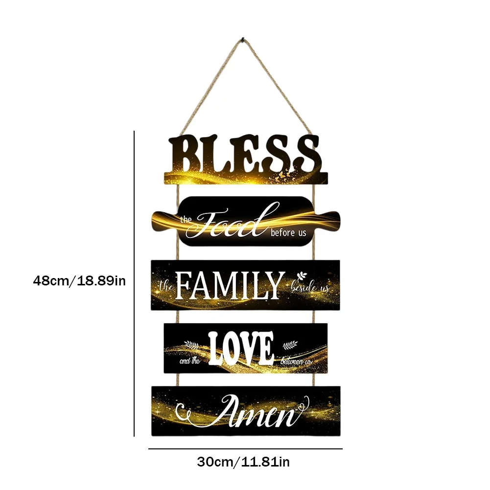 Wooden Wall Decor Art Farmhouse Kitchen Plaques Sign Rustic Bless The Food Before Us Signs for Dinning Room Living Room: Rose Golden