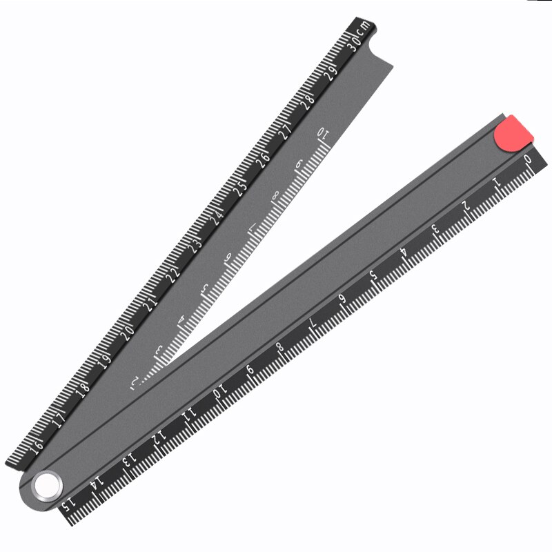 Japanese Aluminum Alloy Foldable 15cm-30cm Ruler Simple 90 degree Folding Metal Stationery Ruler: black