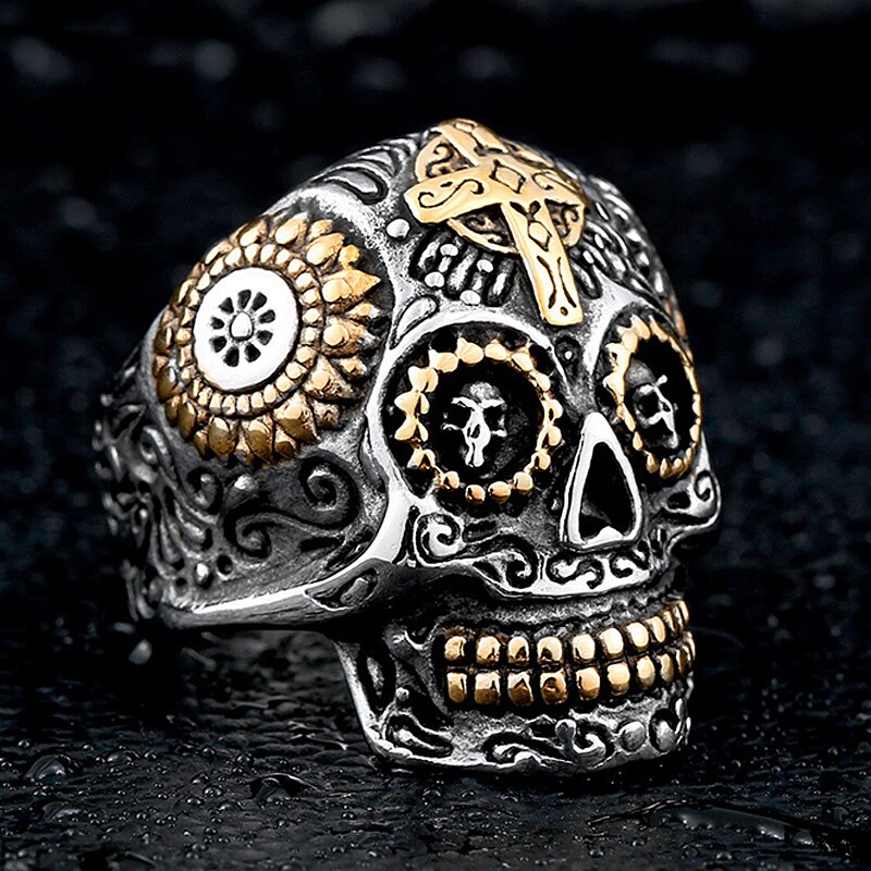 Vintage gotisk guld kranie ring mænd& #39 ; s 316l rustfrit stål punk biker ring mandlige hiphop rock smykker unikke til mænd