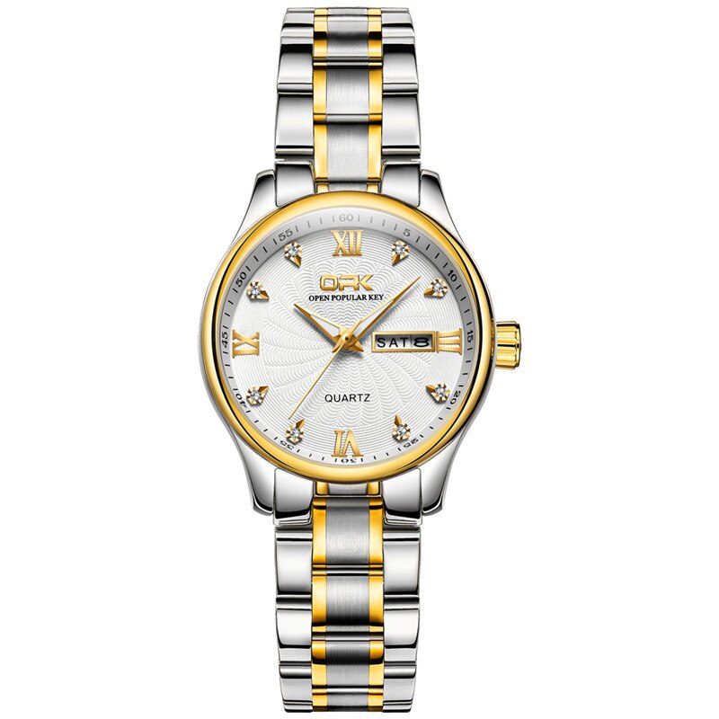 OPK montre Couple montre Quartz montres Simple montre de luxe étanche affaires montre-bracelet lumière confortable pour amant montre: Women-White