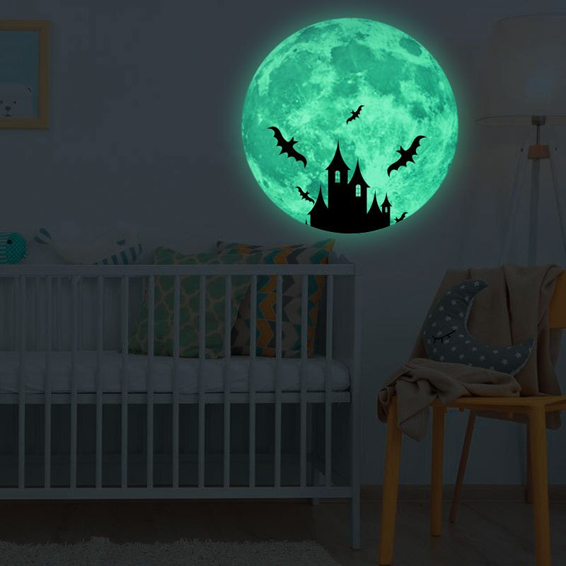 Halloween dekoration flagermus heks måne slot glødende klistermærker glød i mørket klistermærke hjem soveværelse stue vægindretning