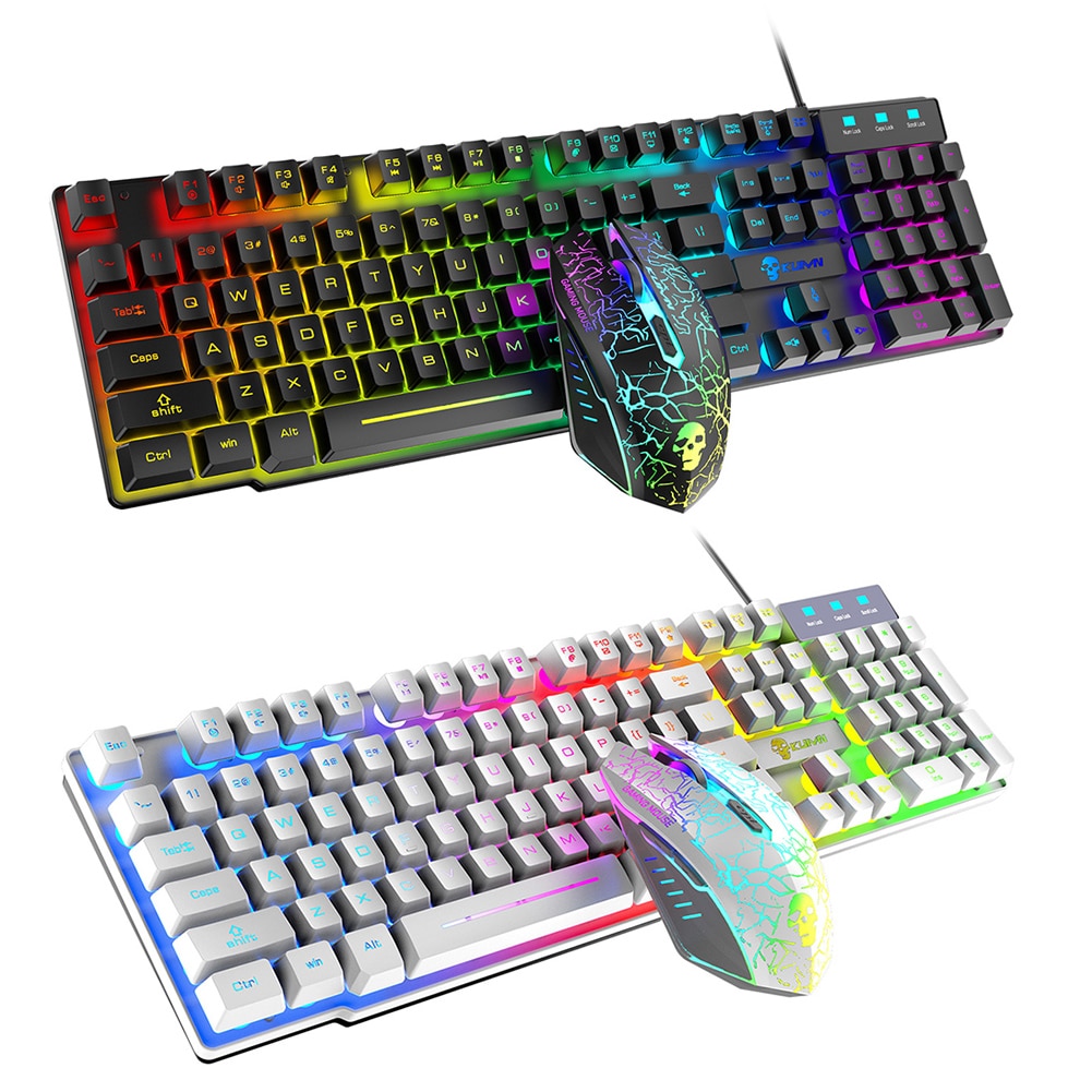 2400DPI LED RGB Backlight Keyboard 2400DPI 6 Buttons USB Ergonomic Wired Gaming Keyboard for PC Laptop Computer Gamer