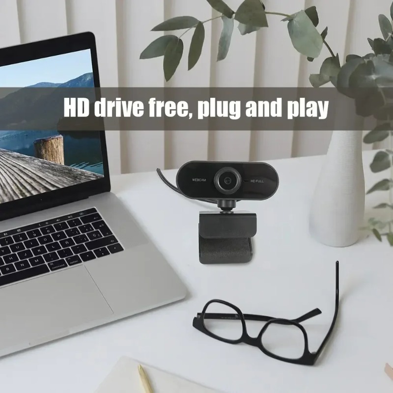 Webcam  hd 1080p completa - usb com microfone, flexível e giratória, para laptops, desktops e ensino online.