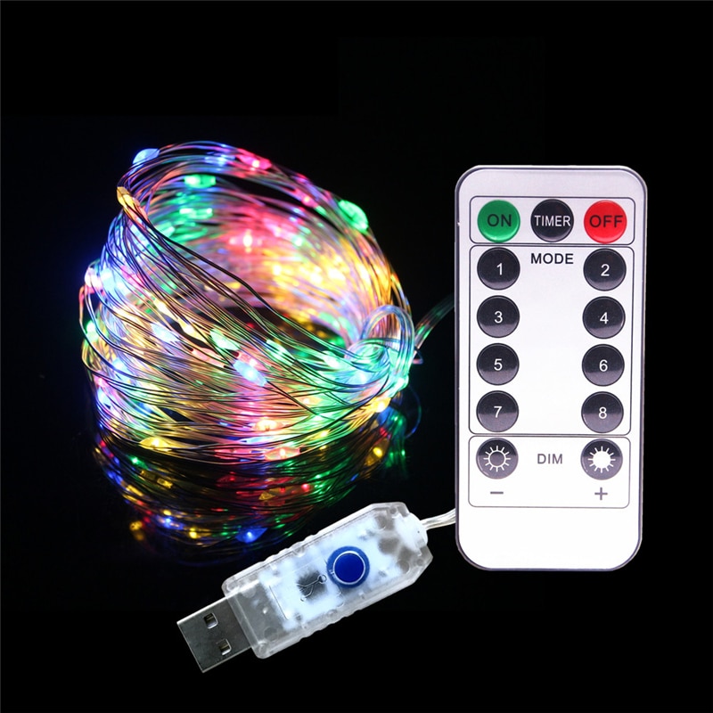 8 Mode Remote Control Dimmable USB Powered 5M 10M 15M 20M LED Copper Wire String Lights Decor Christmas Fairy Garlands Light