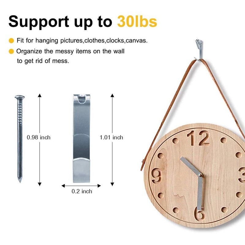 100Pcs Picture Hangers 30Lbs,Photo Frame Hooks with Nails, Picture Hanging Kit for Canvas, Clock, House Decoration