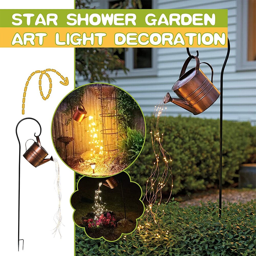 Regadera con luces, tiras de luces de mimbre impermeables, alimentada por batería, luces LED para decoración de interior y exterior