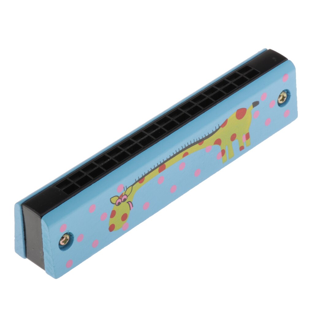 Armónicas pintadas de madera para niños, minijuguete de doble fila con patrón de jirafa