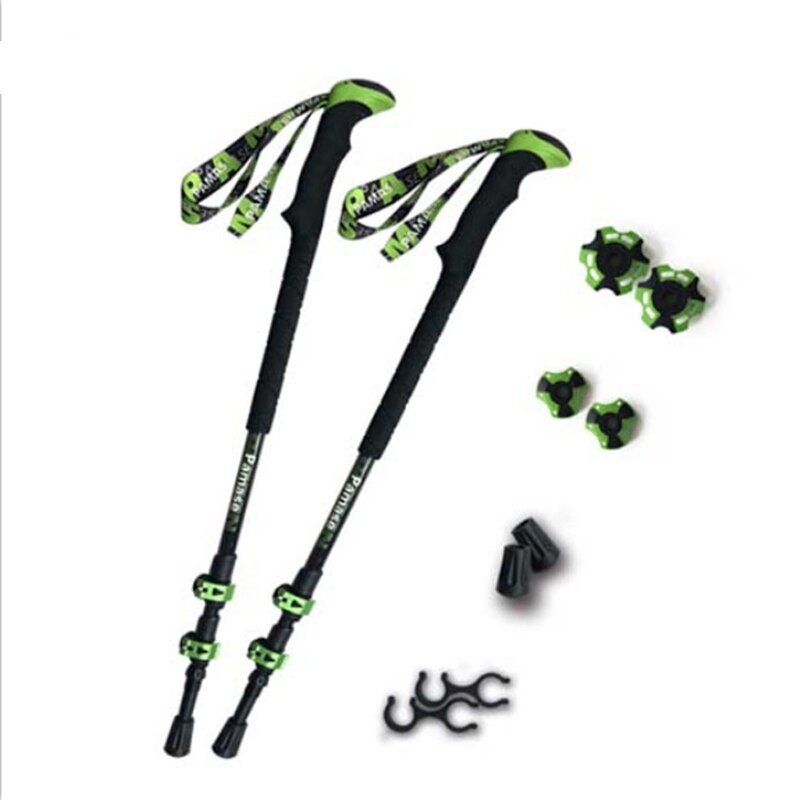 Carbon Trekking Pole PS-03 Folding Mountaineering Off-road Telescopic Cane Telescopic Three-section External Locking Cane: Green