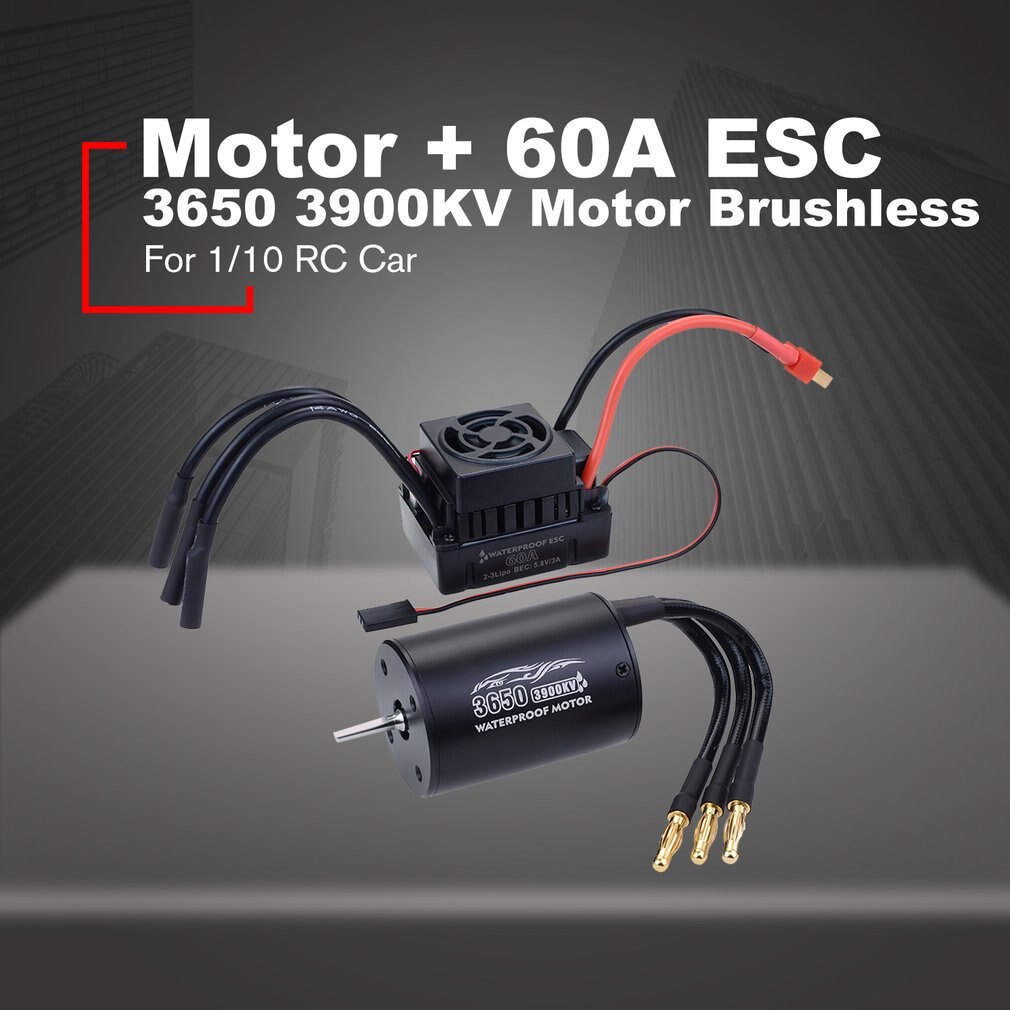 3650 2300/3100/3900KV / 3660 2600/333800KV Motor With 60A ESC Kit Waterproof Brushless Motor for 1/10 RC Car Boat ESC Racing: Blue