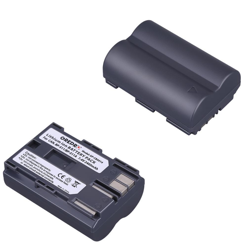 2Pcs 2400mAh BP-511 BP-511A BP 511 Battery + LED Dual USB Charger with Type-C port for Canon EOS 40D 300D 5D 20D 30D 50D 10D G6: 2x Battery