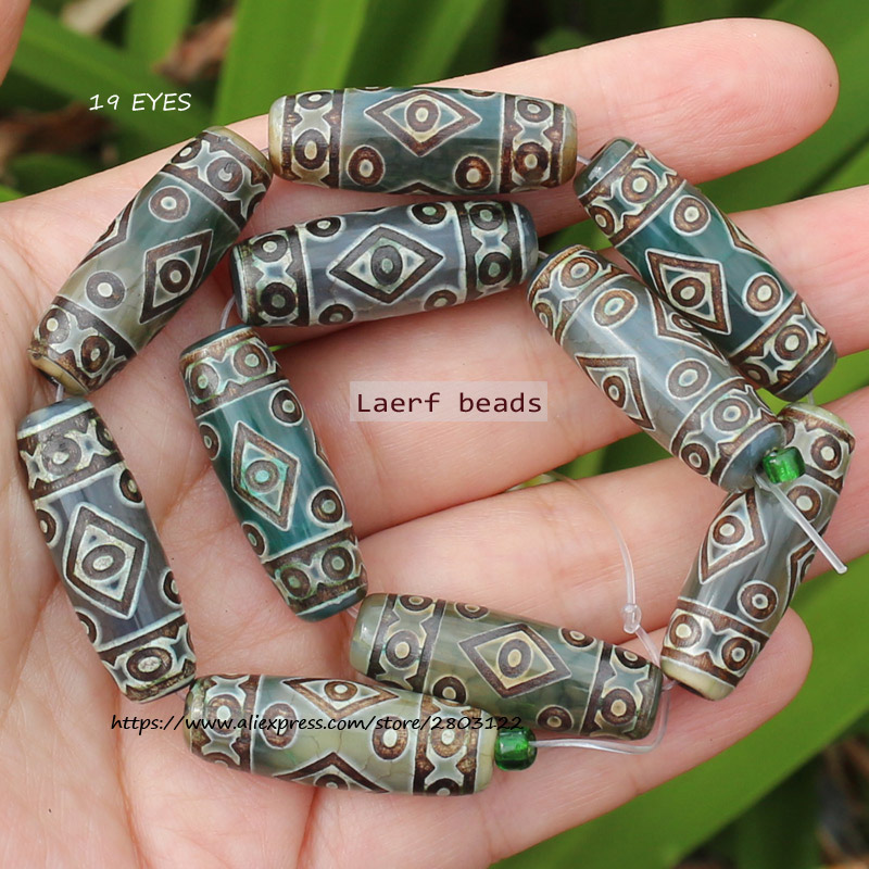 Ágata Natural negra/verde, cuentas de ágata Dzi del Tíbet antiguo, fabricación de joyas DIY, alrededor de 10x30mm, 1 pieza: YELLOW