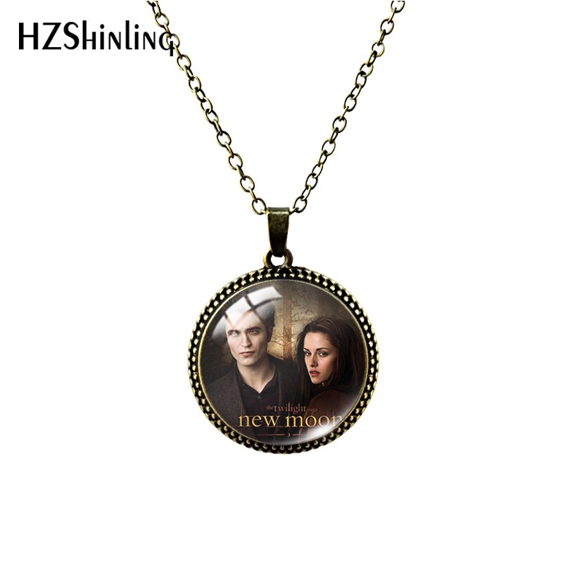 Twilight Movie Pattern 25mm Glass Cabochon Antique Necklace Handmade Glass Jewelry: black / RED-BROWN