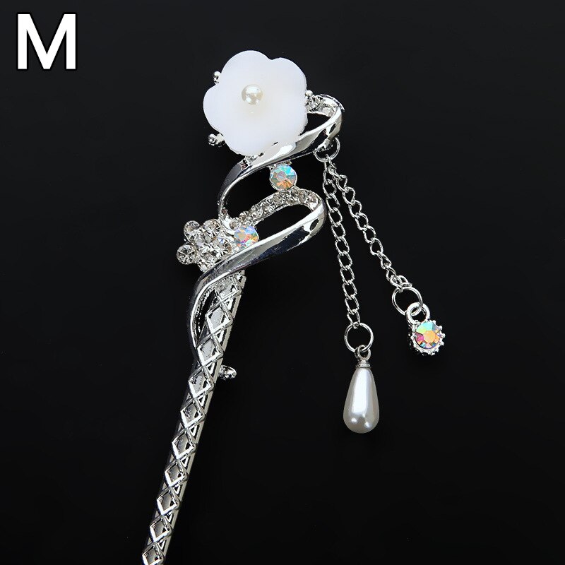 Vintage Chinese Style Hair Stick metalowe pałeczki Rhinestone kobiety Tassel kwiat perłowy spinka do włosów spinka do włosów biżuteria akcesoria: M