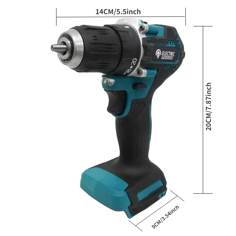 Taladro inalámbrico de 1/2 pulgada y 1700RPM, taladro percutor compacto, motor sin escobillas, accionamiento eléctrico de litio, adecuado para batería Makita de 18V
