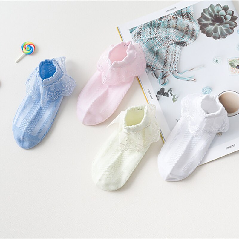 Breathable Cotton Lace Ruffle Princess Mesh Socks Baby Ankle Short Sock White Pink Yellow Baby Girls Kids Toddler