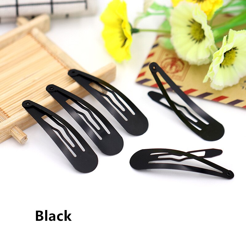 Clips à pression en métal de peinture or/argent, goutte d'eau, Clips pour bébé, pour pinces à cheveux DIY, Base de fabrication de bijoux, , 3-9cm, 100 pièces: M / Black