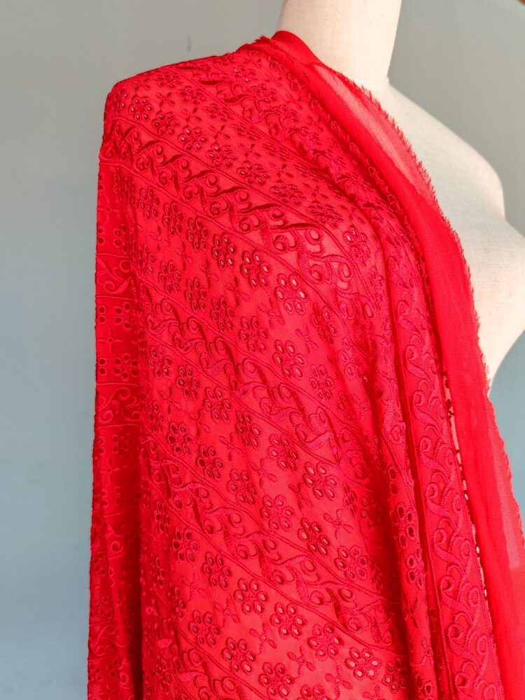 pink Lace Color silk Pure Silk Evening Dress Wedding 100% Silk Fabirc Silk chiffon embroidery: 55-1101 red